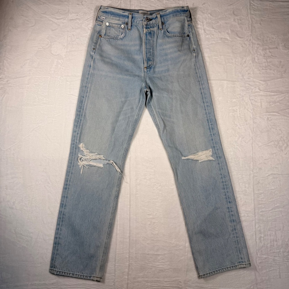 Citizens of Humanity Blaine Straight Leg Jeans Light Wash Blue Distressed 27